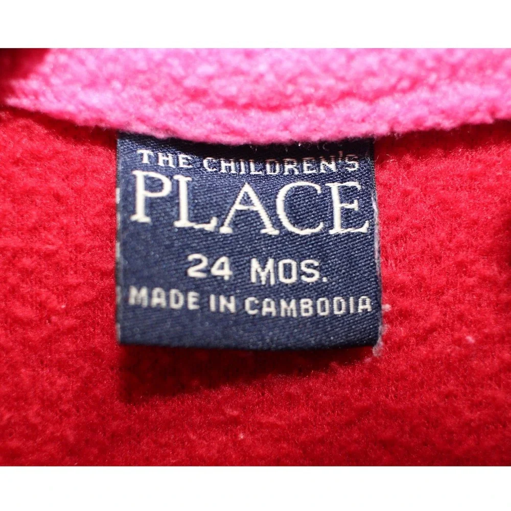The Children's Place Pink Red Striped‎ Fleece Pullover 24 Months